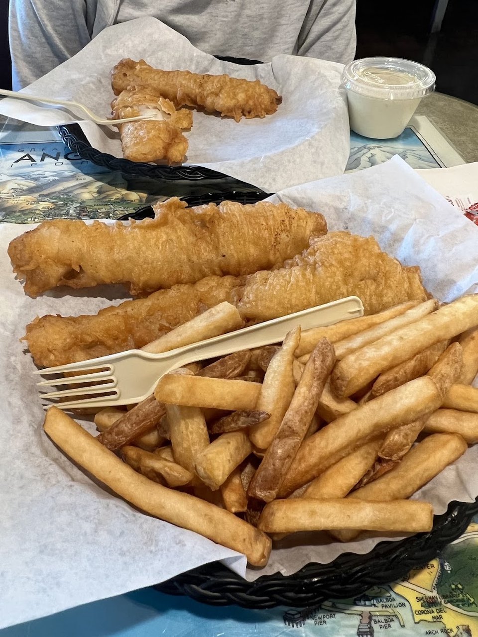 Menu page showing clam strips, calamari, and shrimp.