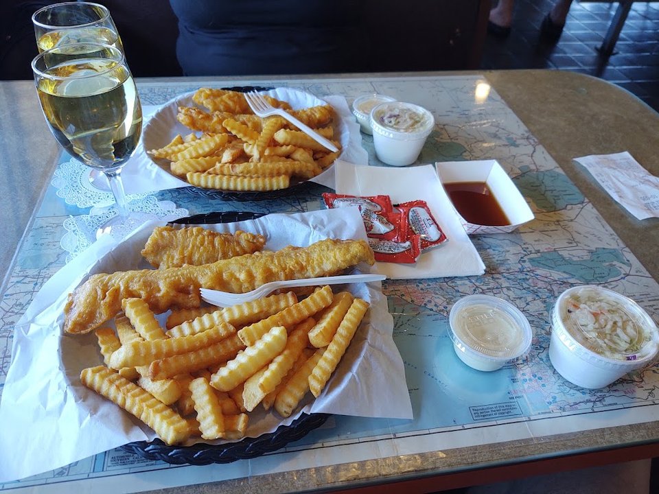 Menu page showing clam strips, calamari, and shrimp.
